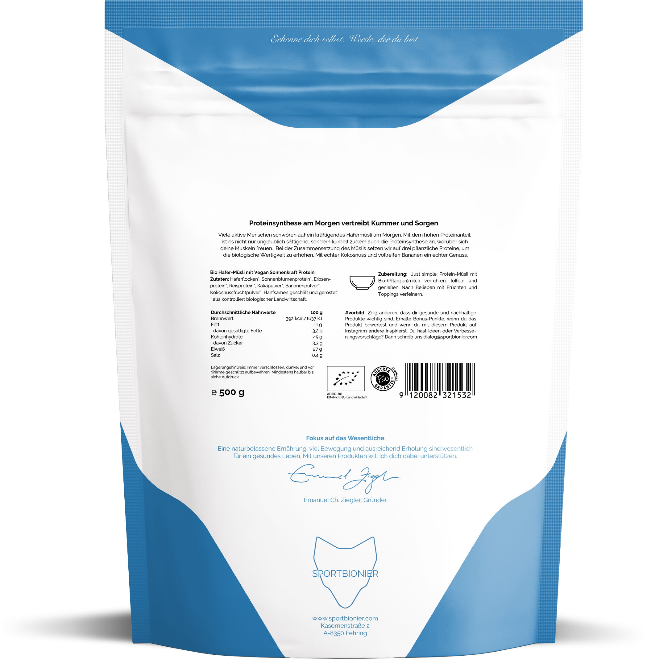 Sportbionier Bio Vegan Protein Müsli Affenstark, 500g