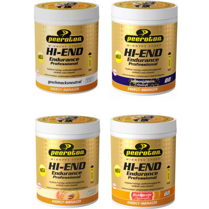 Peeroton HI END ENDURANCE Professional 4er PACK, 4x 600g, Johannisbeere, Blutorange, Pfirisch und Neutral