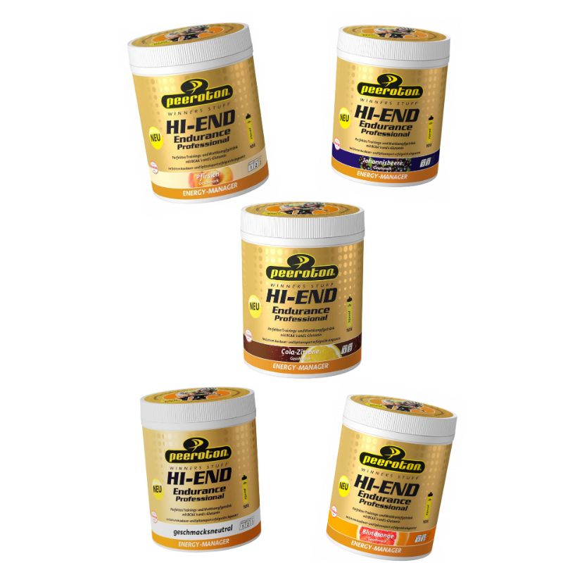 Peeroton HI END ENDURANCE Professional 5er PACK, 5x 600g, Cola-Zitrone, Johannisbeere, Blutorange, Pfirisch und Neutral 