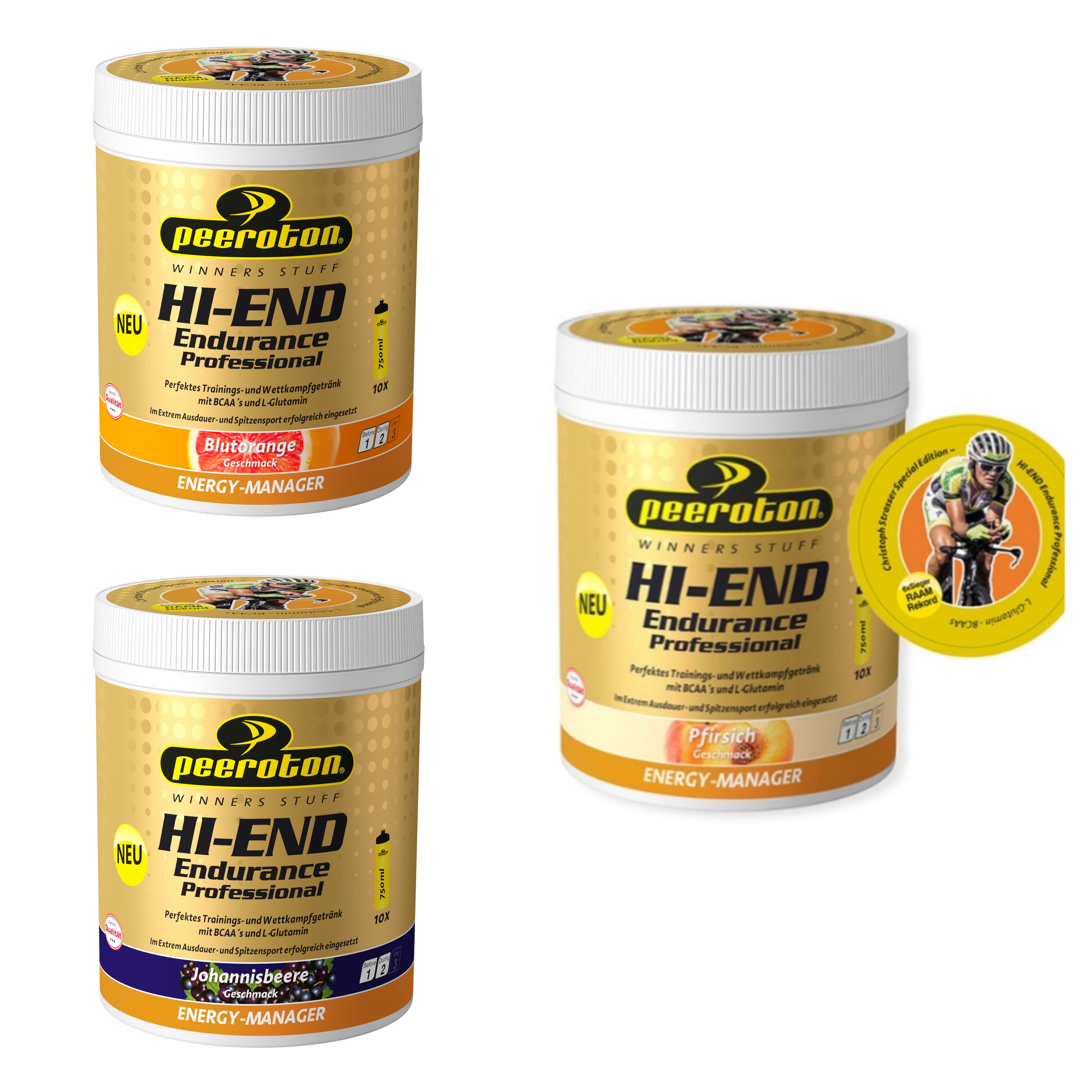 Peeroton HI END ENDURANCE Professional Triple PACK, 3x 600g, Johannisbeere, Blutorange und Pfirsich Peeroton HI END ENDURANCE Professional Triple PACK, 3x 600g, Johannisbeere, Blutorange und Pfirsich