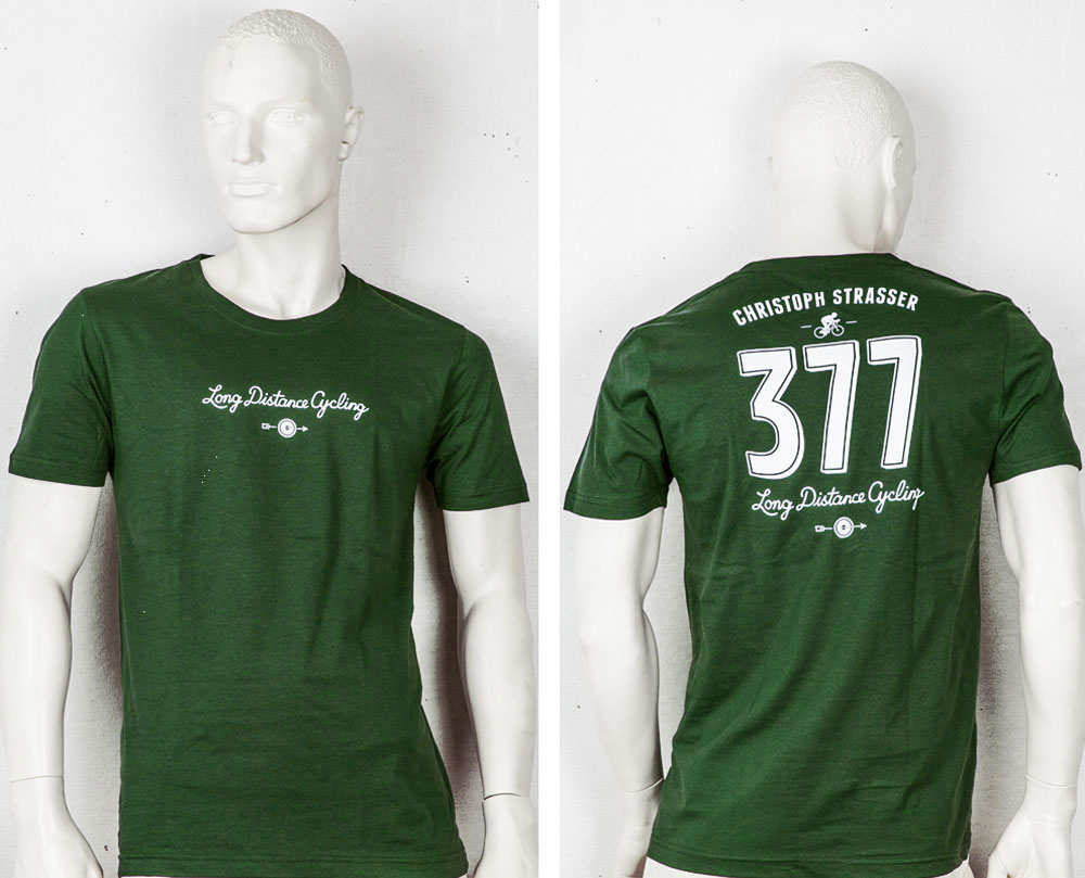 T-Shirt "377 - long distance cycling" - Dunkelgrün